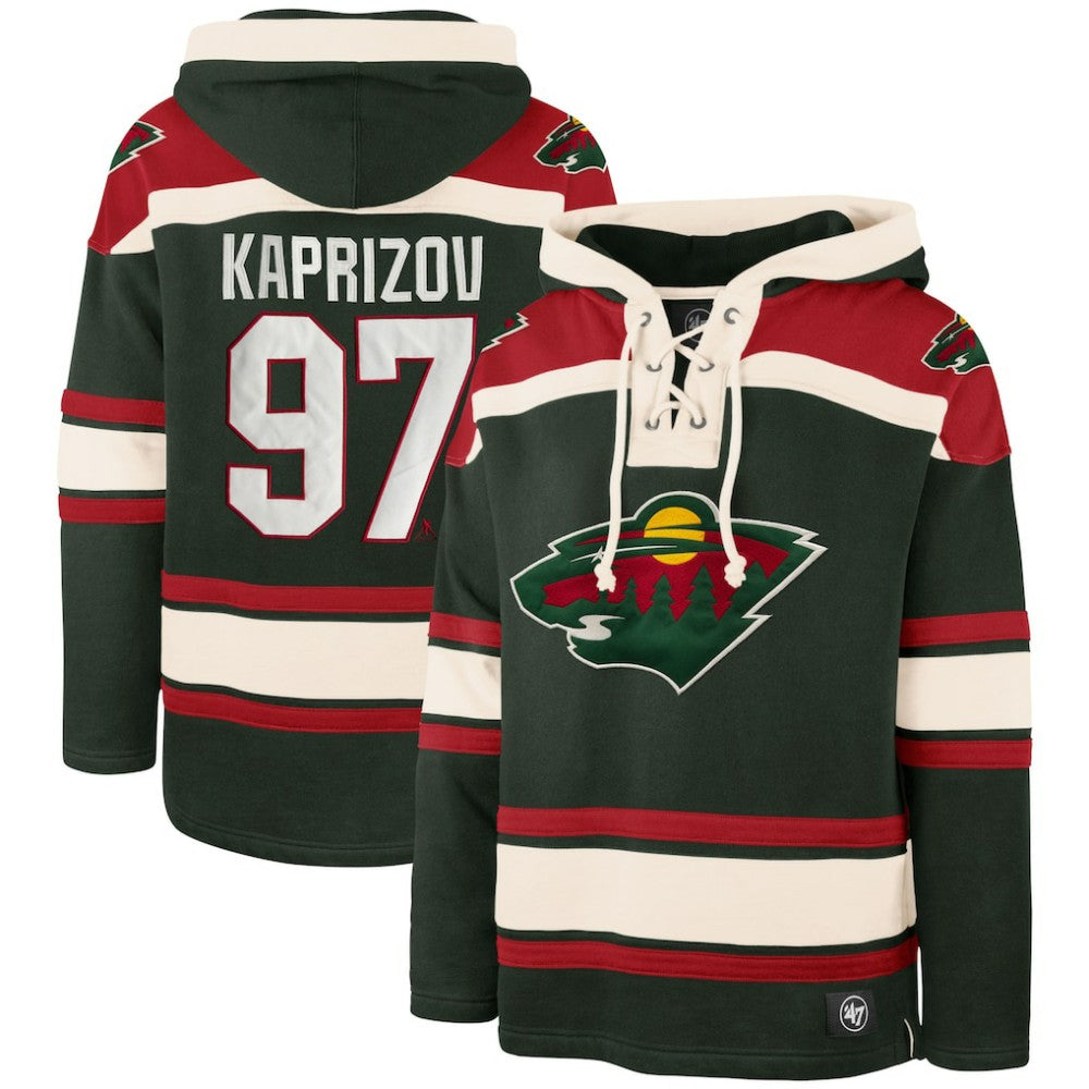 NHL Green Kirill Kaprizov Minnesota Wild '47 Player Name & Number Lacer Pullover Hoodie