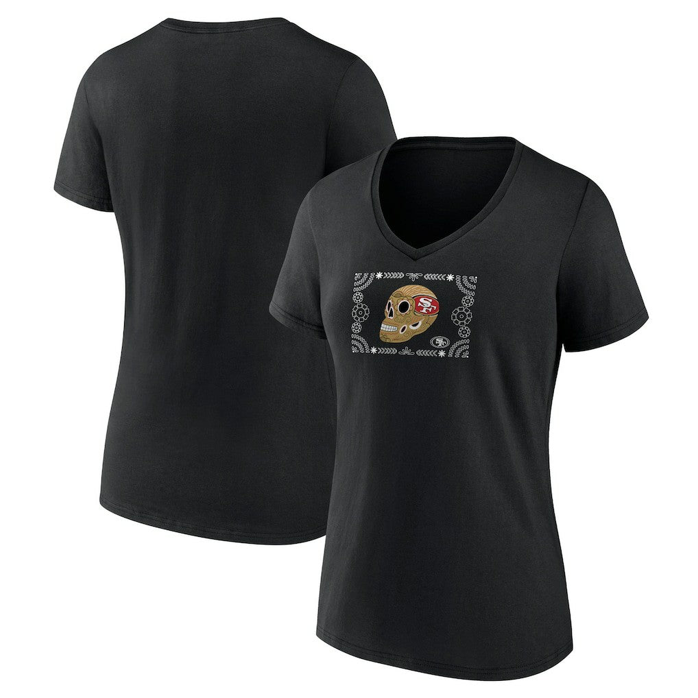 Women's Sugar Skull V-Neck T-Shirt - San Francisco 49ers