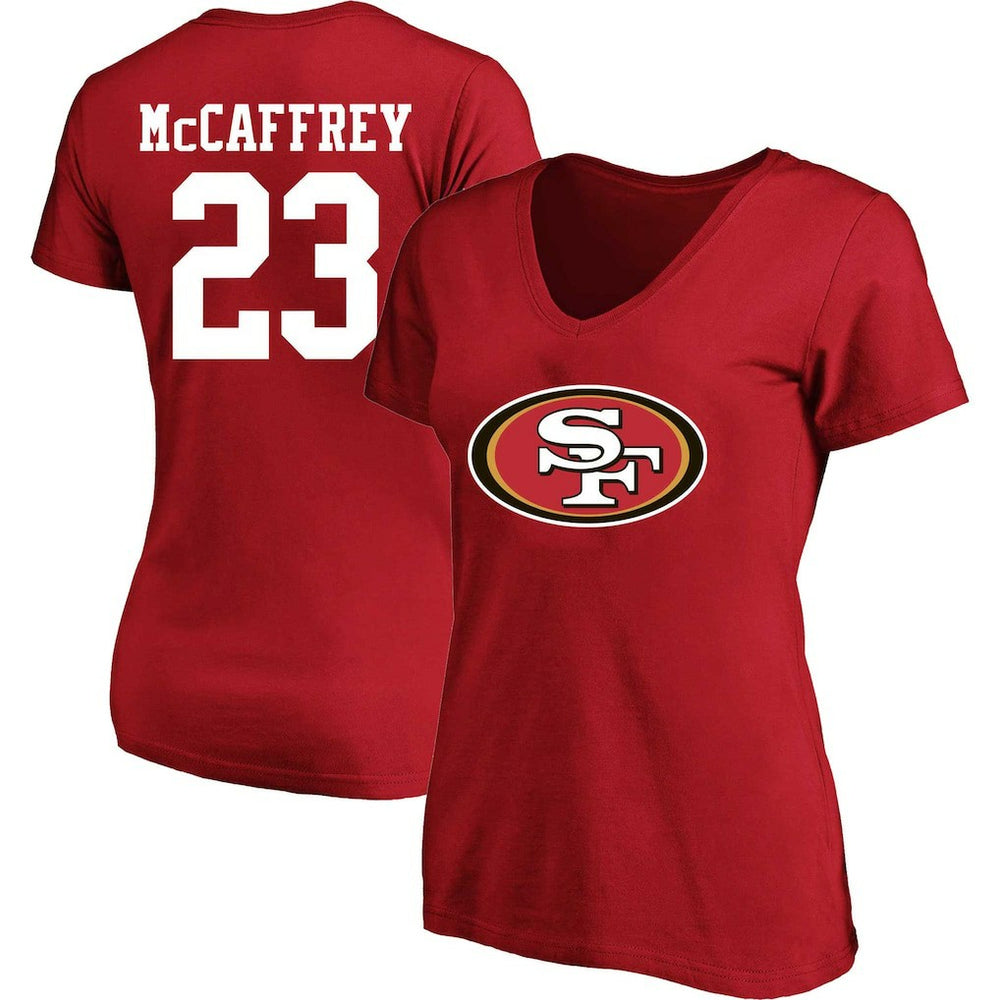 Christian McCaffrey  Women's Plus Size Fair Catch Name & Number Scoop Neck T-Shirt - San Francisco 49ers