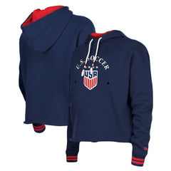 USWNT 5th & Ocean by New Era Women's Athleisure Cropped Fleece Pullover Hoodie - New Era Navy