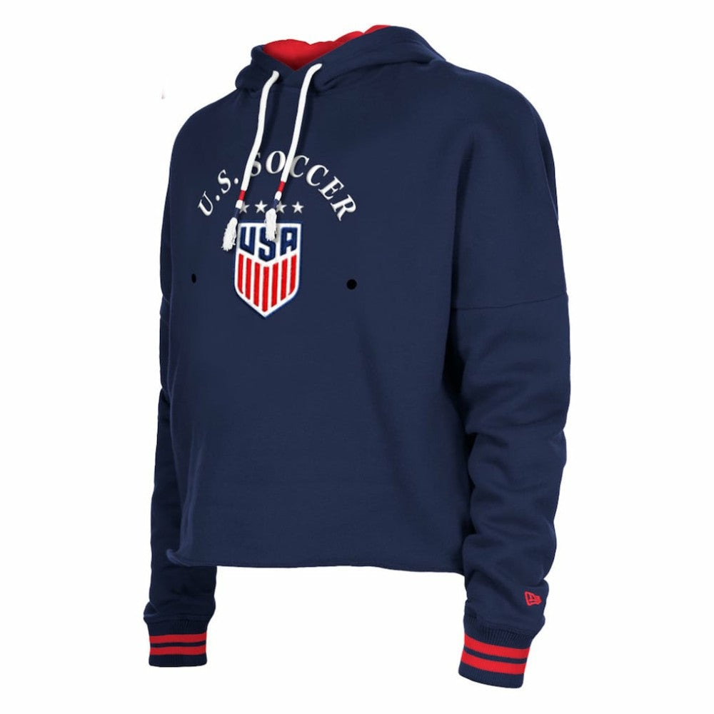 USWNT 5th & Ocean by New Era Women's Athleisure Cropped Fleece Pullover Hoodie - New Era Navy