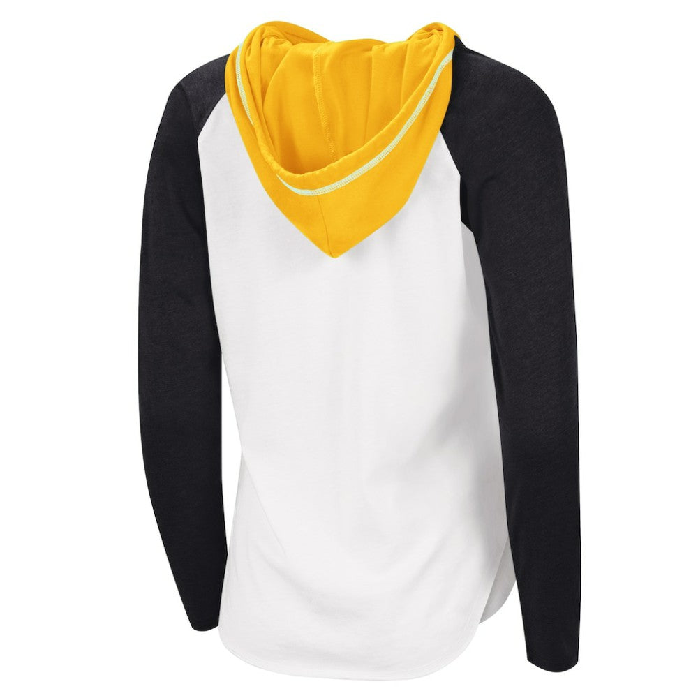 NHL White/Heather Black Boston Bruins G-III 4Her by Carl Banks Women's MVP Raglan Lightweight Hooded T-Shirt