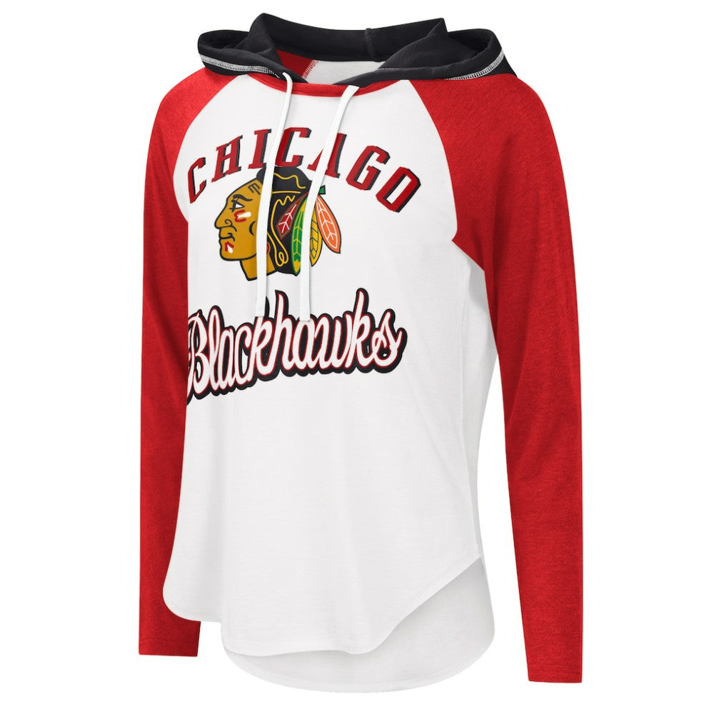 NHL White/Heather Red Chicago Blackhawks G-III 4Her by Carl Banks Women's MVP Raglan Lightweight Hooded T-Shirt