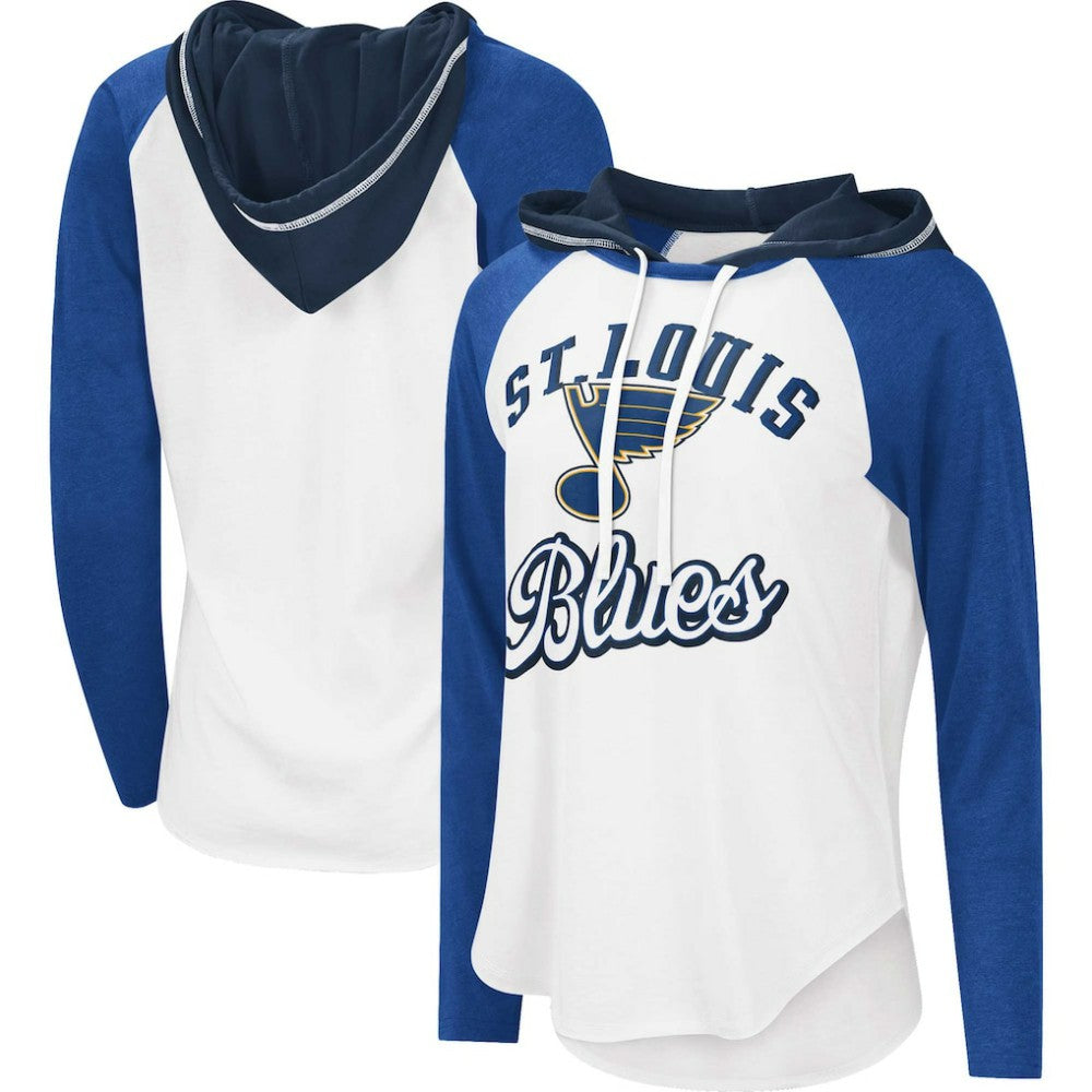 NHL White/Blue St. Louis Blues G-III 4Her by Carl Banks Women's MVP Raglan Lightweight Hooded T-Shirt