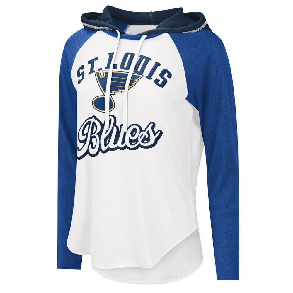 NHL White/Blue St. Louis Blues G-III 4Her by Carl Banks Women's MVP Raglan Lightweight Hooded T-Shirt