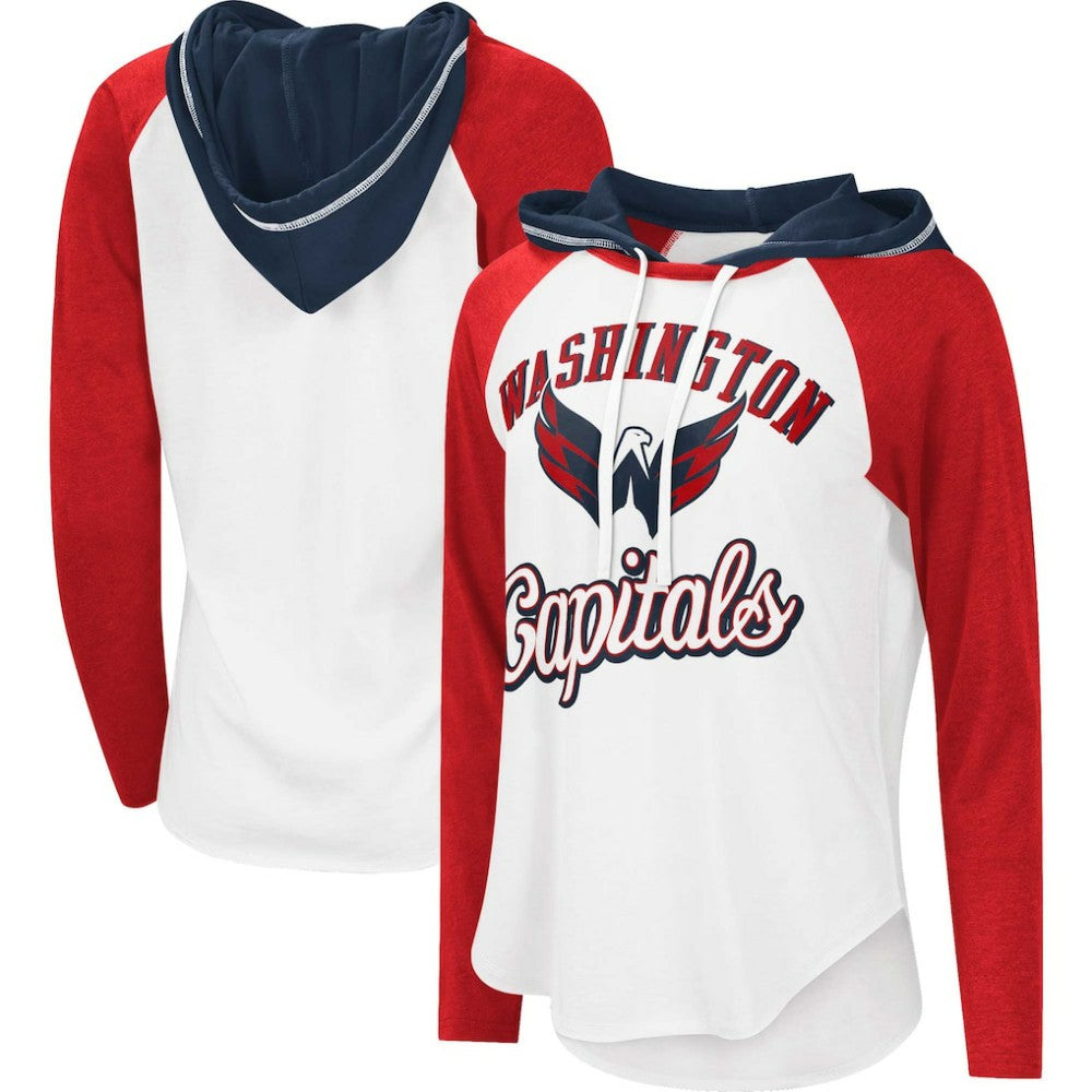 NHL White/Heather Red Washington Capitals G-III 4Her by Carl Banks Women's MVP Raglan Lightweight Hooded T-Shirt