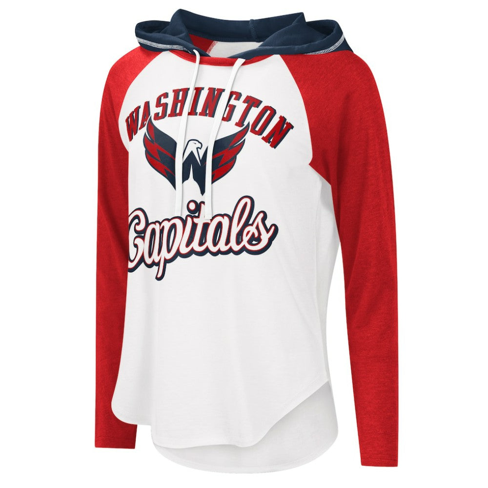 NHL White/Heather Red Washington Capitals G-III 4Her by Carl Banks Women's MVP Raglan Lightweight Hooded T-Shirt
