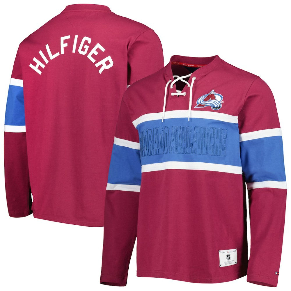 NHL Burgundy Colorado Avalanche Tommy Hilfiger Walter Lace-Up Long Sleeve Top