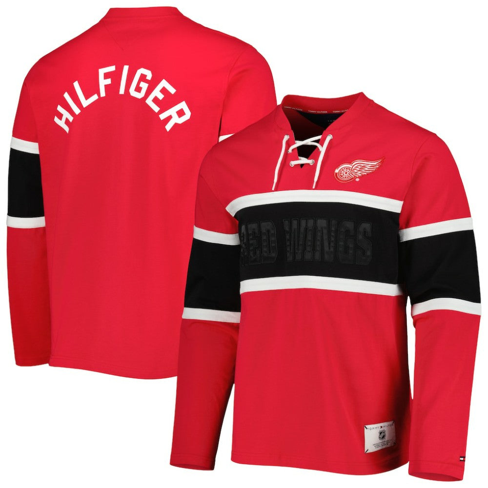NHL Red Detroit Red Wings Tommy Hilfiger Walter Lace-Up Long Sleeve Top