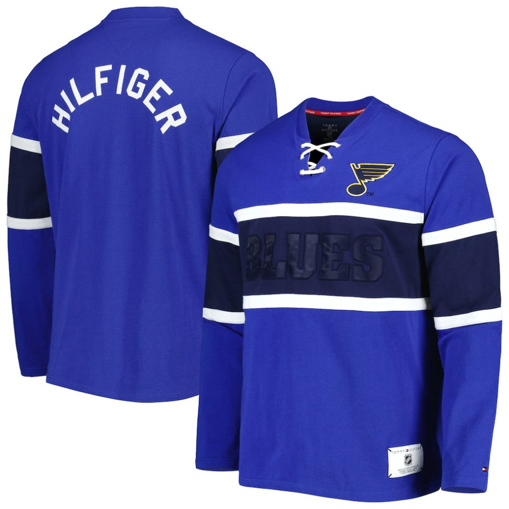 NHL Blue St. Louis Blues Tommy Hilfiger Walter Lace-Up Long Sleeve Top