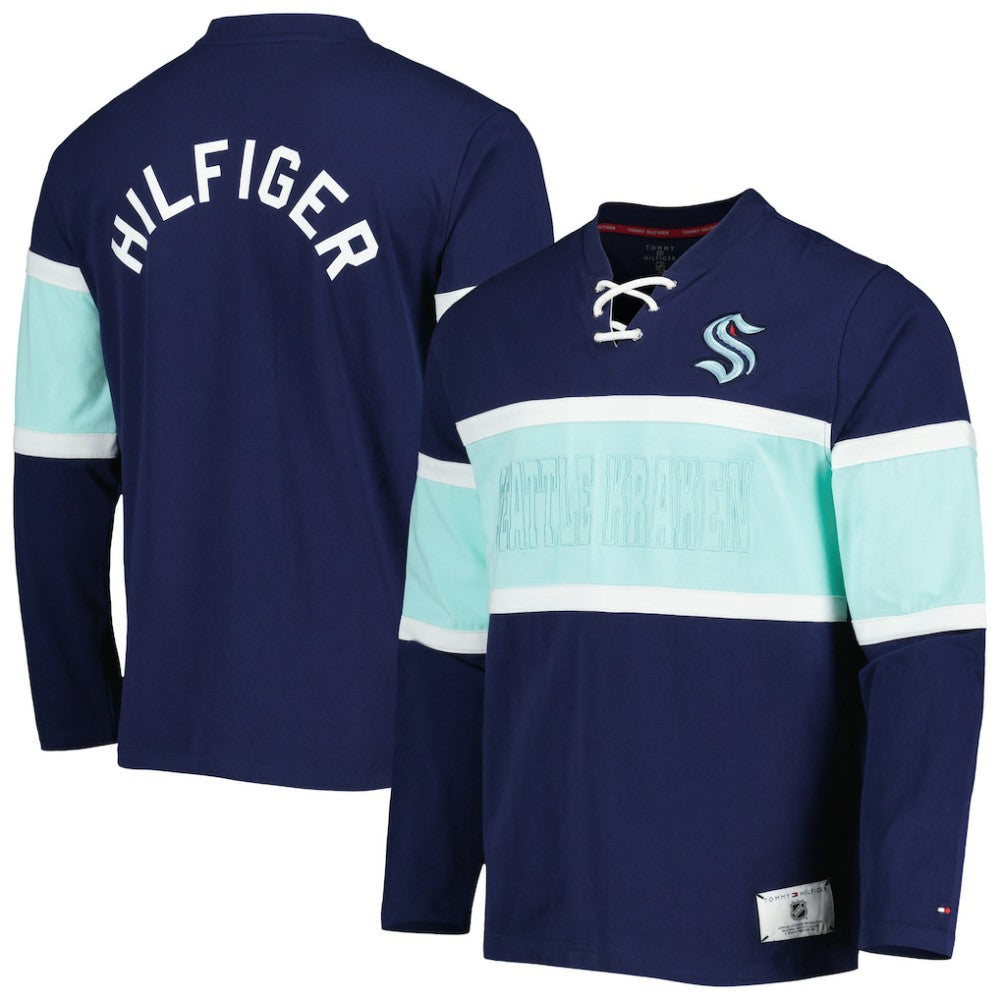 NHL Deep Sea Blue Seattle Kraken Tommy Hilfiger Walter Lace-Up Long Sleeve Top