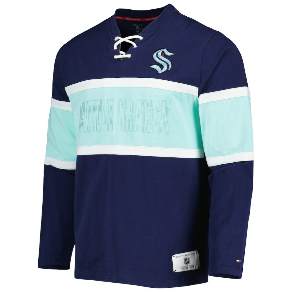 NHL Deep Sea Blue Seattle Kraken Tommy Hilfiger Walter Lace-Up Long Sleeve Top