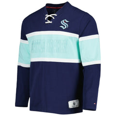 NHL Deep Sea Blue Seattle Kraken Tommy Hilfiger Walter Lace-Up Long Sleeve Top