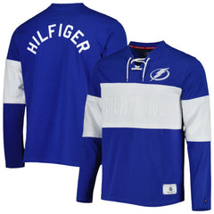 NHL Blue Tampa Bay Lightning Tommy Hilfiger Walter Lace-Up Long Sleeve Top