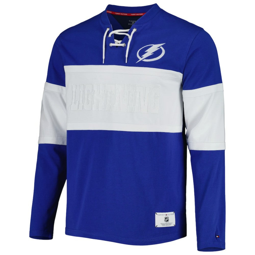 NHL Blue Tampa Bay Lightning Tommy Hilfiger Walter Lace-Up Long Sleeve Top