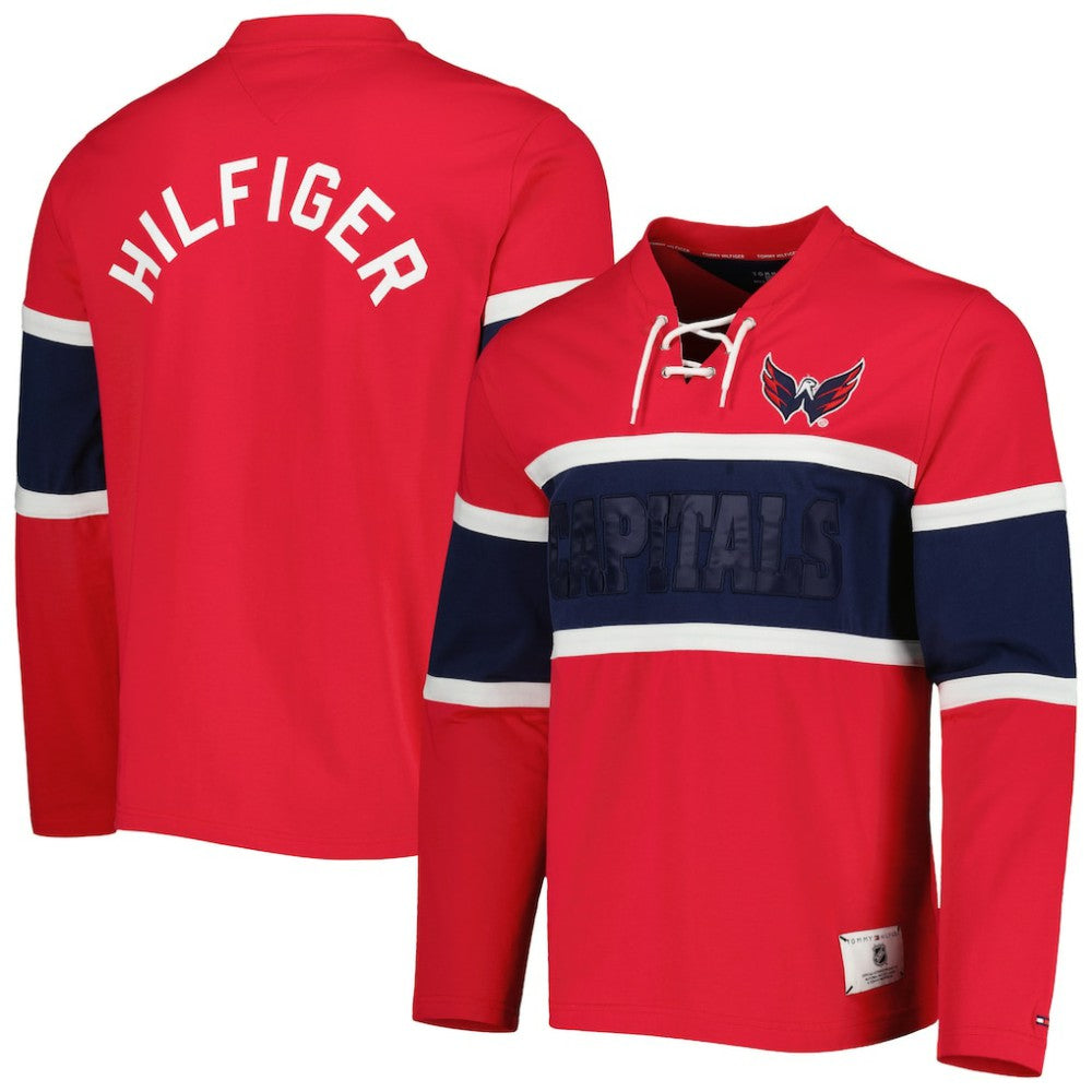 NHL Red Washington Capitals Tommy Hilfiger Walter Lace-Up Long Sleeve Top