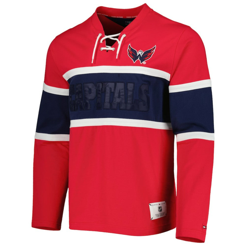 NHL Red Washington Capitals Tommy Hilfiger Walter Lace-Up Long Sleeve Top