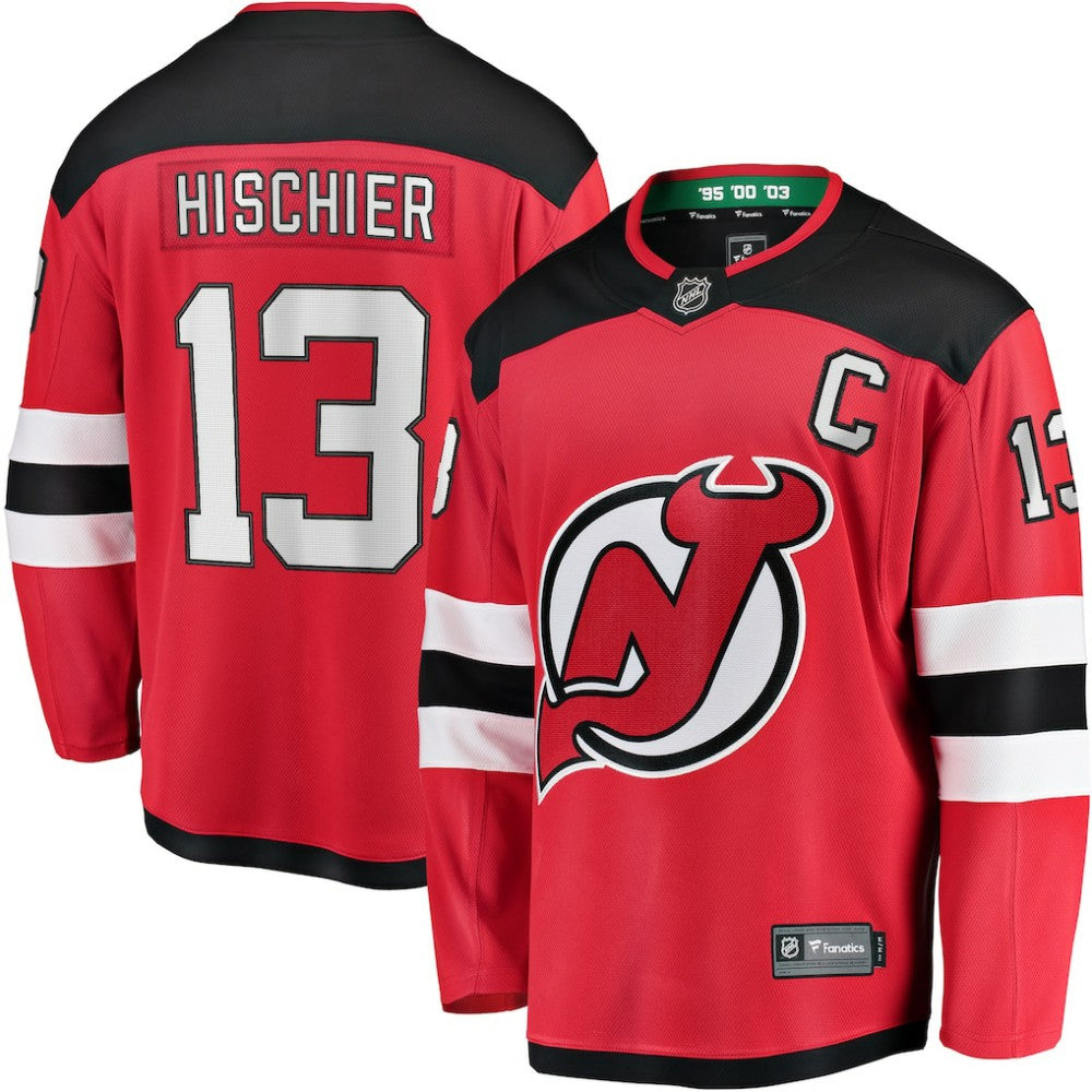 NHL Red Nico Hischier New Jersey Devils Fanatics Captain Patch Home Breakaway Jersey