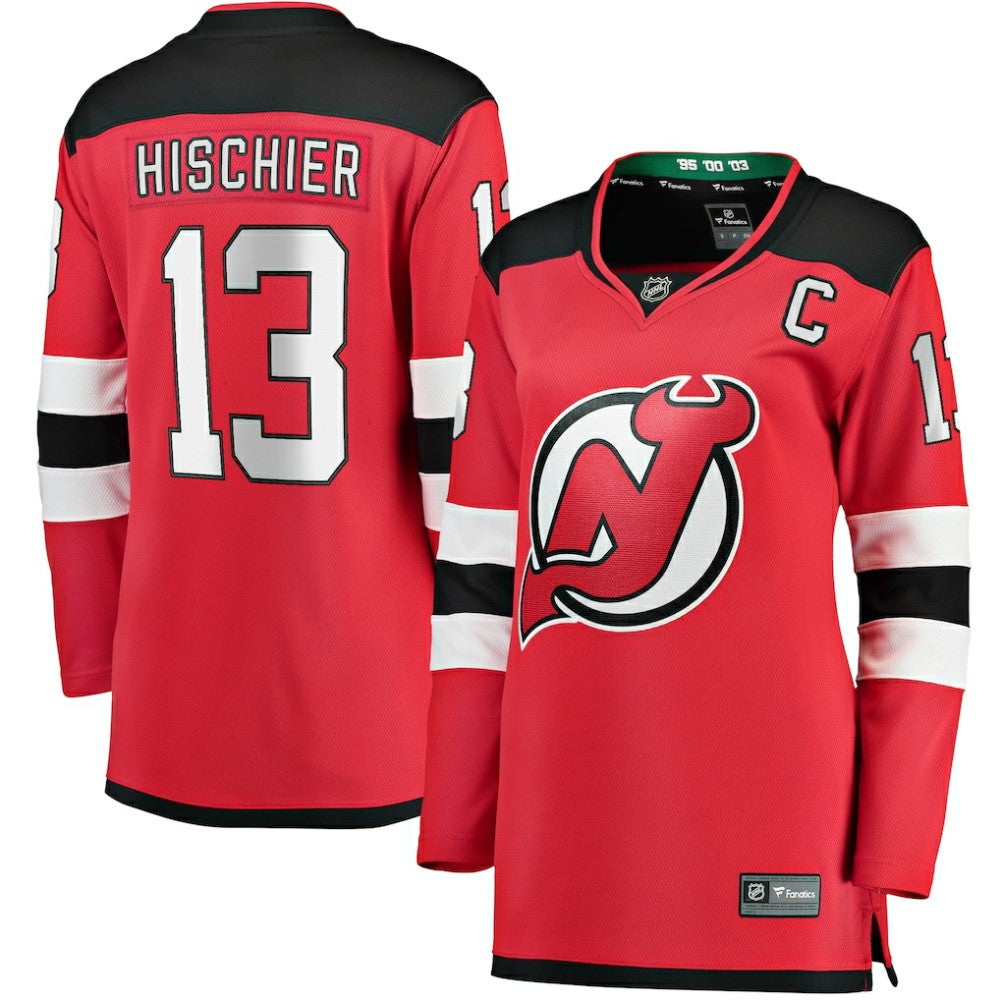 NHL Red Nico Hischier New Jersey Devils Fanatics Women's Captain Patch Home Breakaway Jersey