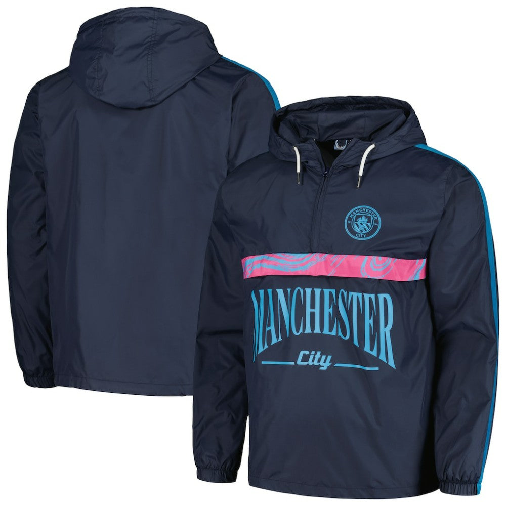 Manchester City Anorak Hoodie Half-Zip Jacket -  Navy
