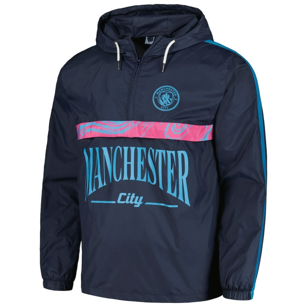 Manchester City Anorak Hoodie Half-Zip Jacket -  Navy
