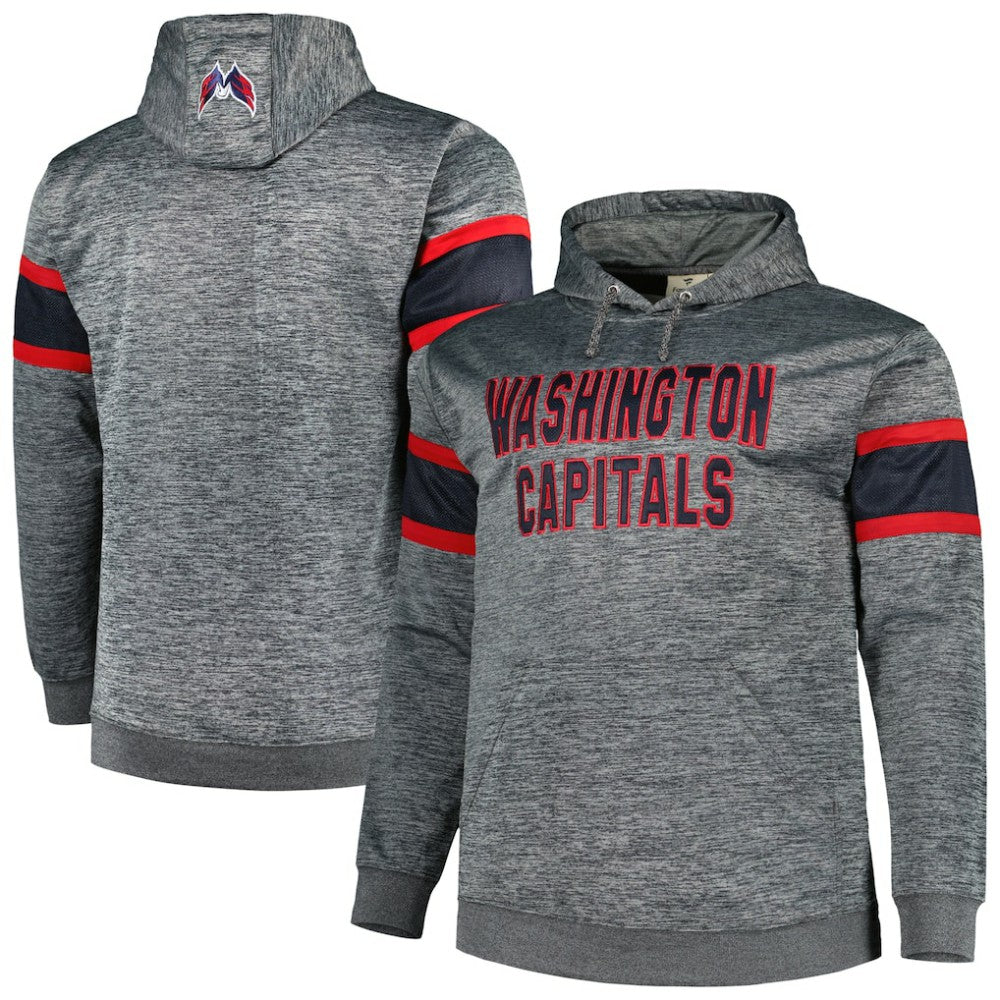 NHL Heather Charcoal Washington Capitals Big & Tall Stripe Pullover Hoodie