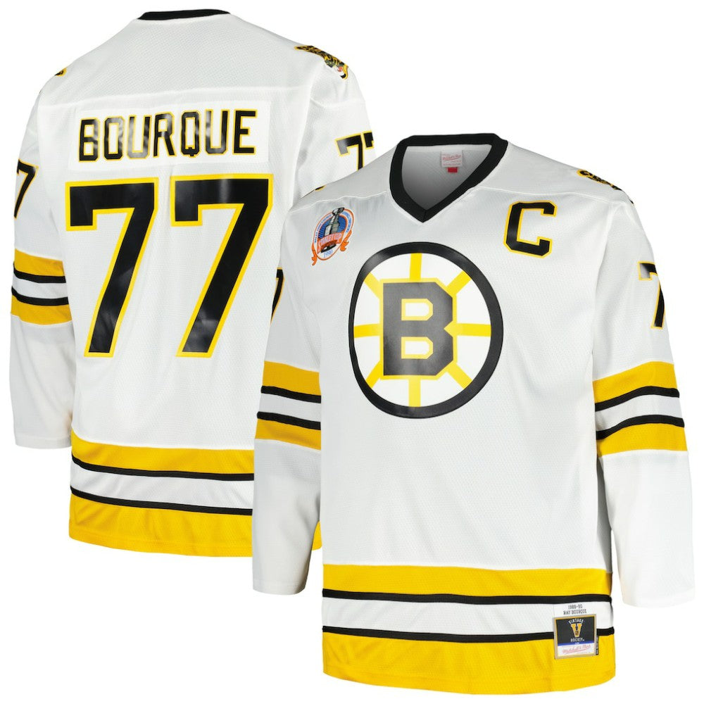 NHL White Ray Bourque Boston Bruins Mitchell & Ness Big & Tall Captain Patch Blue Line Player Jersey