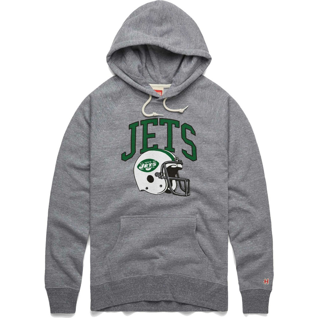 Homage Retro Helmet Raglan Pullover Tri-Blend Hoodie - New York Jets