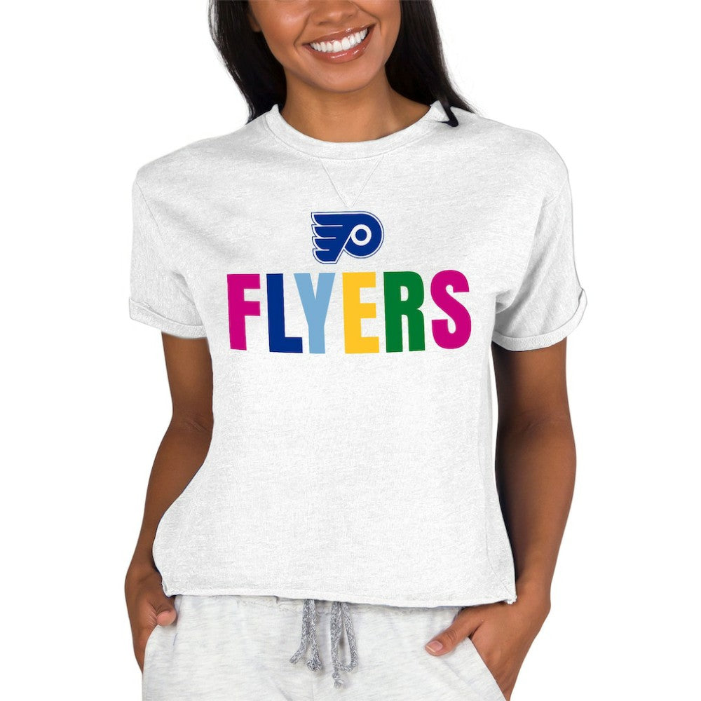 NHL Oatmeal Philadelphia Flyers Concepts Sport Women's Tri-Blend Mainstream Terry Short Sleeve Sweatshirt Top