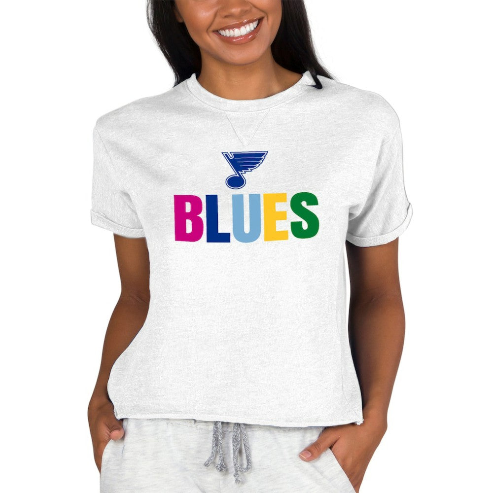 NHL Oatmeal St. Louis Blues Concepts Sport Women's Tri-Blend Mainstream Terry Short Sleeve Sweatshirt Top