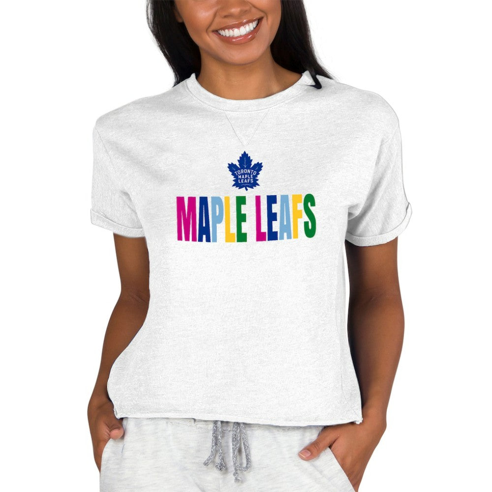 NHL Oatmeal Toronto Maple Leafs Concepts Sport Women's Tri-Blend Mainstream Terry Short Sleeve Sweatshirt Top