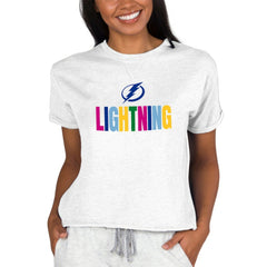 NHL Oatmeal Tampa Bay Lightning Concepts Sport Women's Tri-Blend Mainstream Terry Short Sleeve Sweatshirt Top