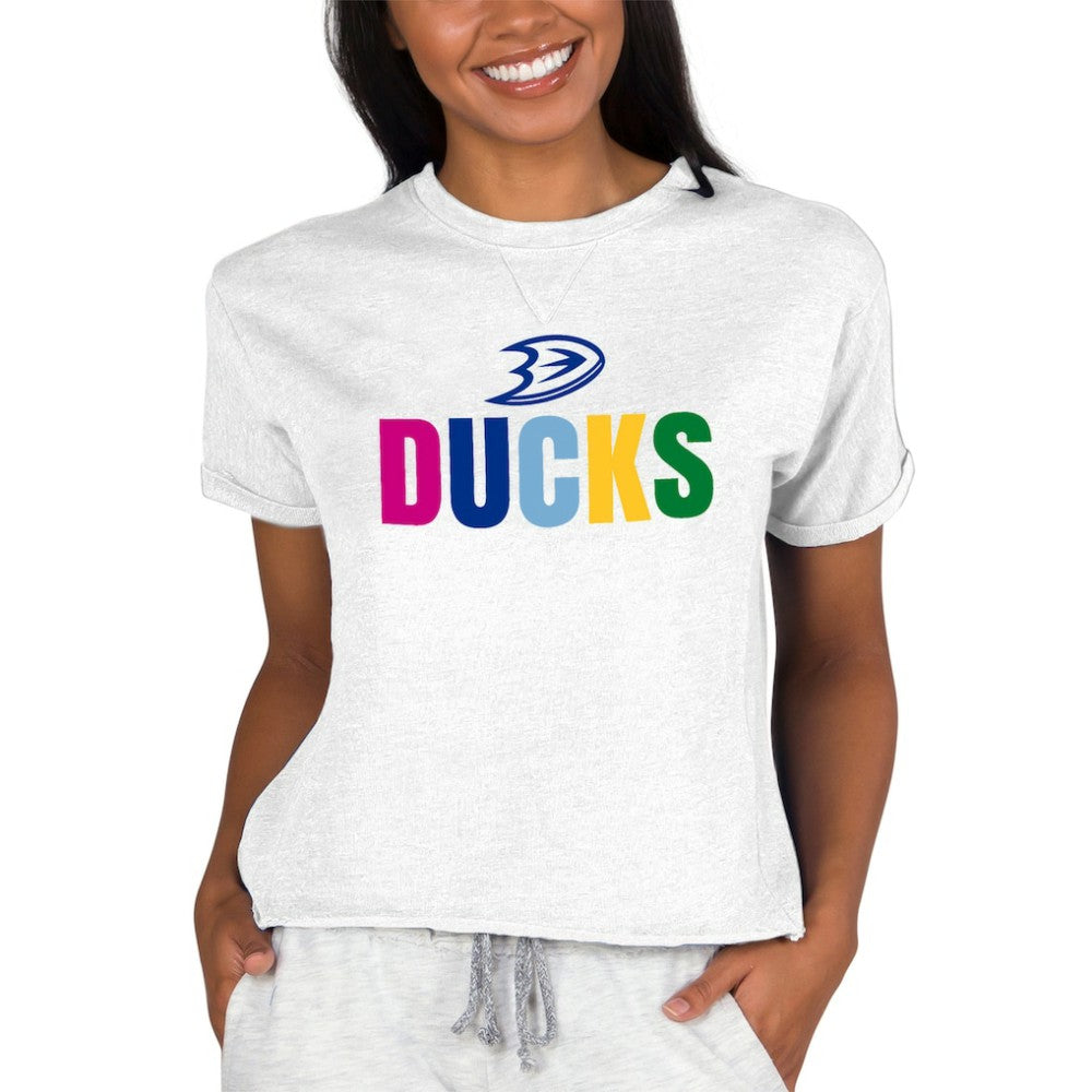 NHL Oatmeal Anaheim Ducks Concepts Sport Women's Tri-Blend Mainstream Terry Short Sleeve Sweatshirt Top