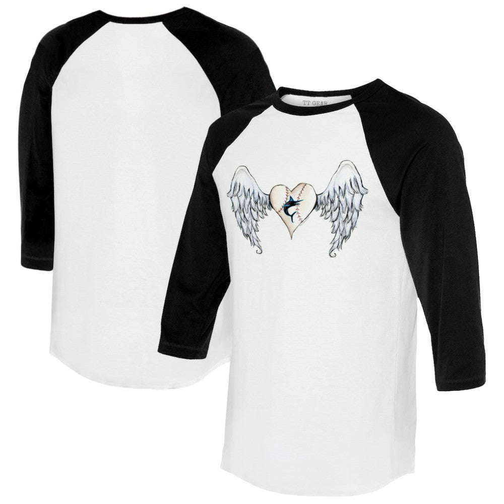 MLB Miami Marlins Tiny Turnip Women's Angel Wings 3/4-Sleeve Raglan T-Shirt
