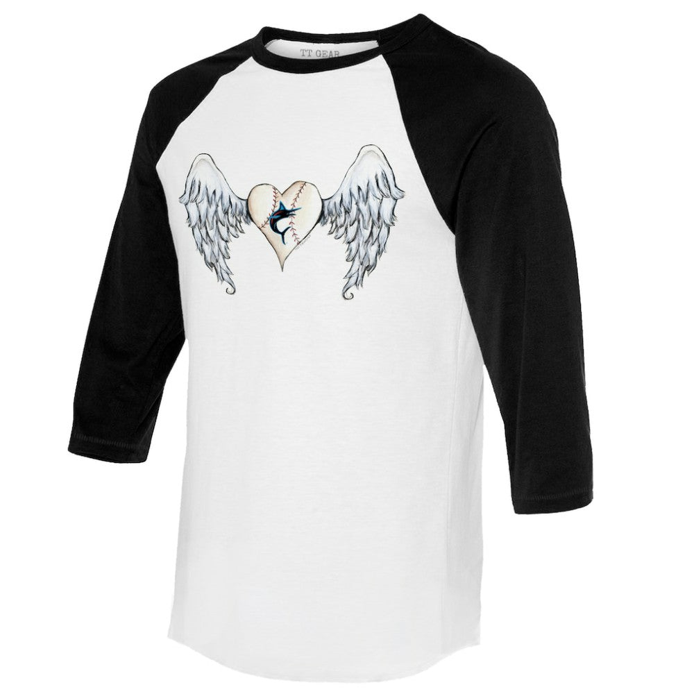 MLB Miami Marlins Tiny Turnip Women's Angel Wings 3/4-Sleeve Raglan T-Shirt