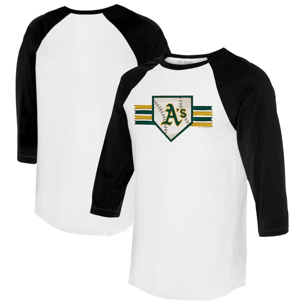 MLB Athletics Tiny Turnip Women's Base Stripe 3/4-Sleeve Raglan T-Shirt