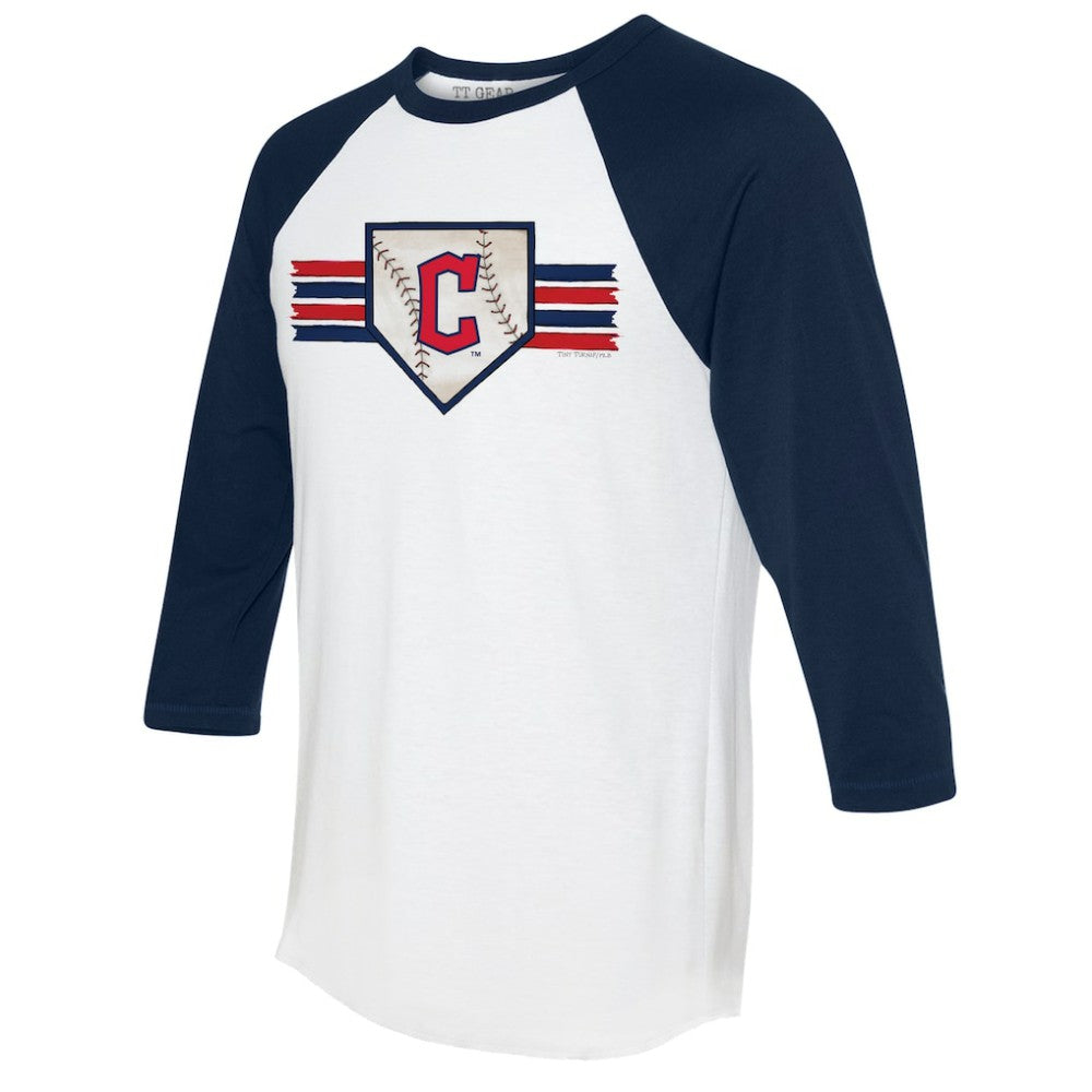 MLB Cleveland Guardians Tiny Turnip Women's Base Stripe 3/4-Sleeve Raglan T-Shirt