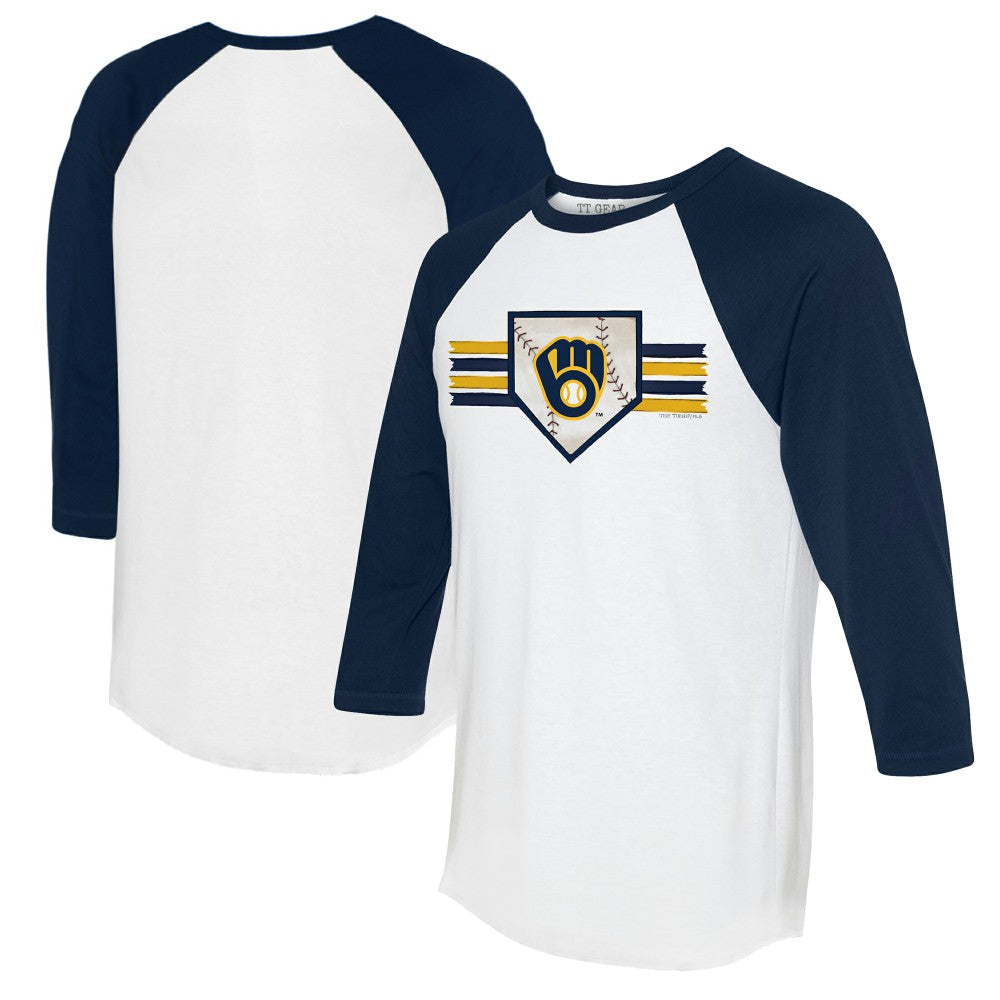 MLB Milwaukee Brewers Tiny Turnip Women's Base Stripe 3/4-Sleeve Raglan T-Shirt