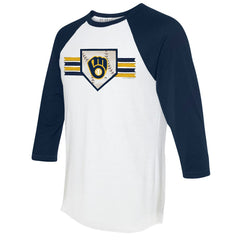 MLB Milwaukee Brewers Tiny Turnip Women's Base Stripe 3/4-Sleeve Raglan T-Shirt