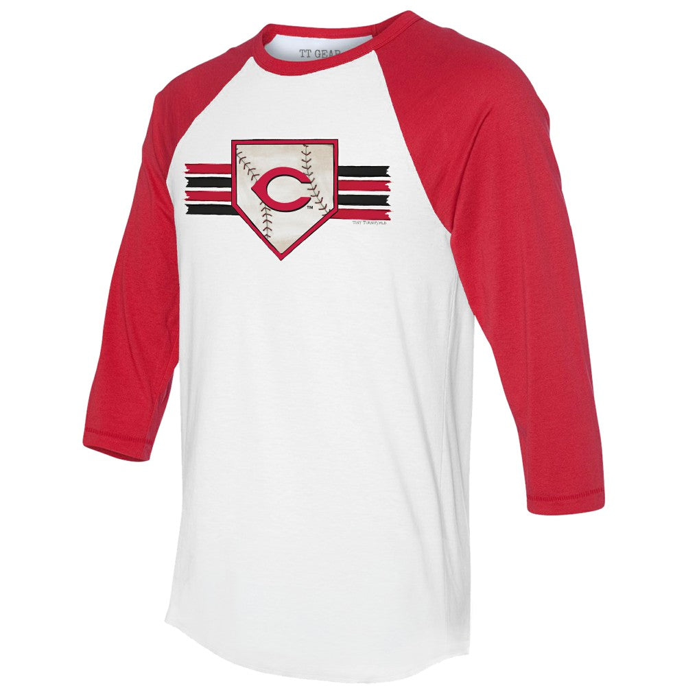 MLB Cincinnati Reds Tiny Turnip Women's Base Stripe 3/4-Sleeve Raglan T-Shirt