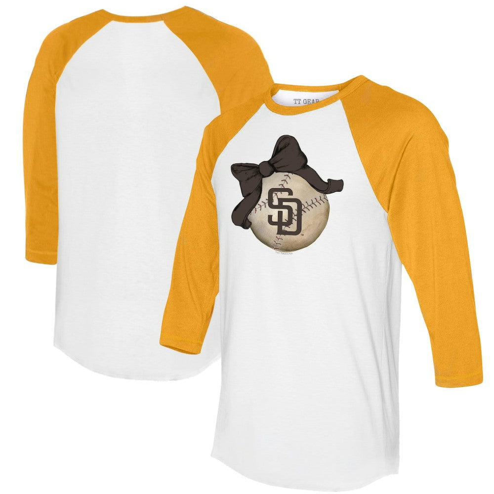 MLB San Diego Padres Tiny Turnip Women's Baseball Bow 3/4-Sleeve Raglan T-Shirt