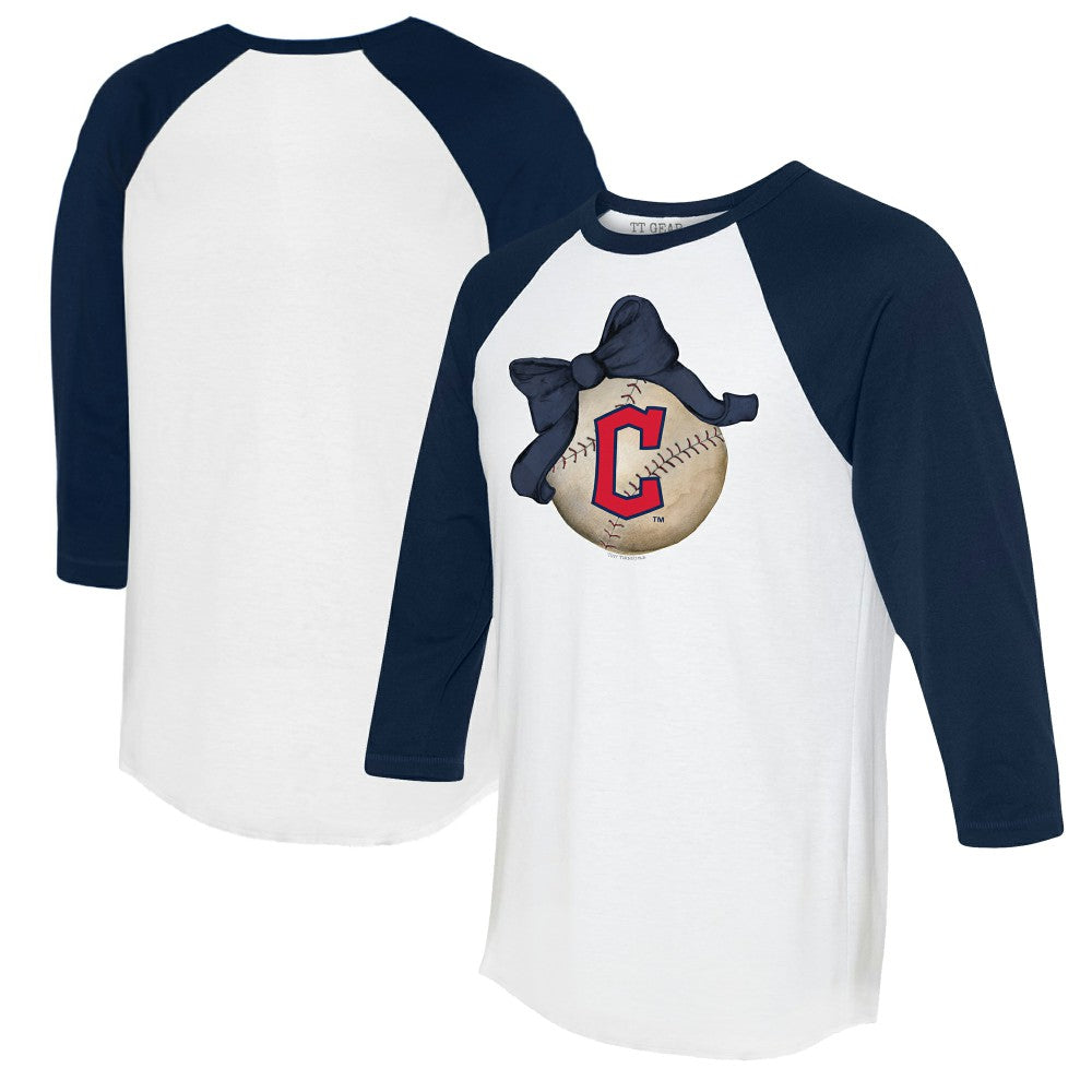 MLB Cleveland Guardians Tiny Turnip Women's Baseball Bow 3/4-Sleeve Raglan T-Shirt