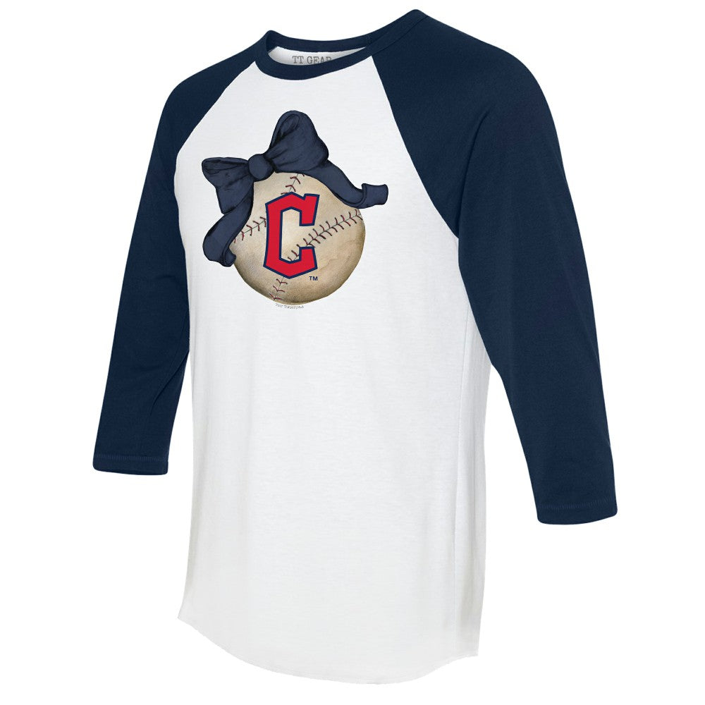 MLB Cleveland Guardians Tiny Turnip Women's Baseball Bow 3/4-Sleeve Raglan T-Shirt