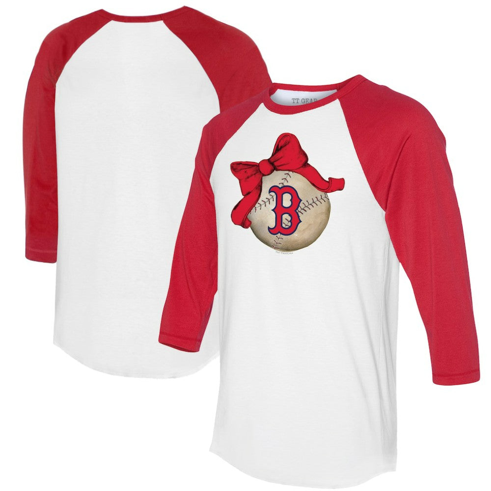 MLB Boston Red Sox Tiny Turnip Women's Baseball Bow 3/4-Sleeve Raglan T-Shirt