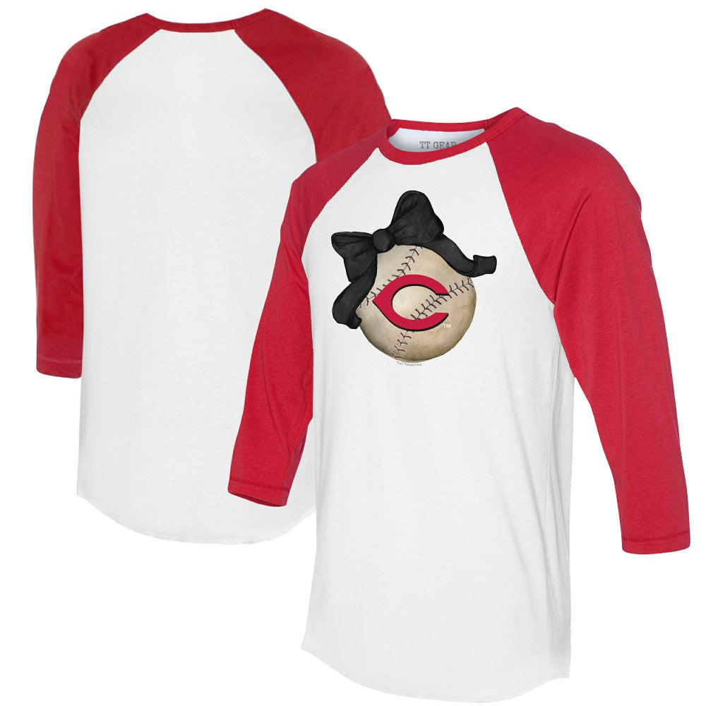 MLB Cincinnati Reds Tiny Turnip Women's Baseball Bow 3/4-Sleeve Raglan T-Shirt