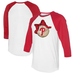 MLB Philadelphia Phillies Tiny Turnip Women's Baseball Bow 3/4-Sleeve Raglan T-Shirt