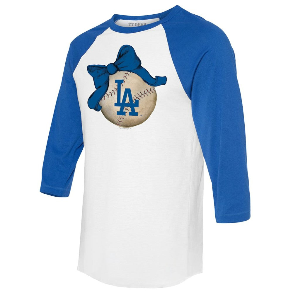 MLB Los Angeles Dodgers Tiny Turnip Women's Baseball Bow 3/4-Sleeve Raglan T-Shirt
