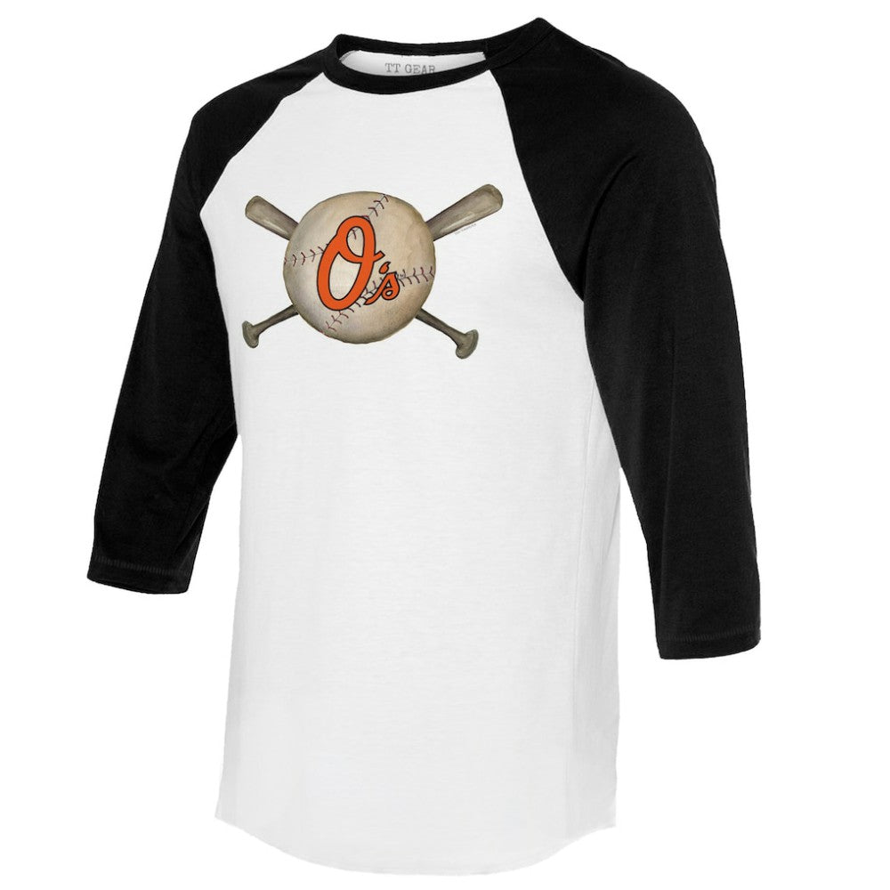 MLB Baltimore Orioles Tiny Turnip Women's Baseball Cross Bats 3/4-Sleeve Raglan T-Shirt