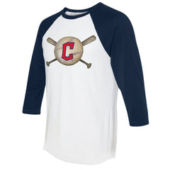 MLB Cleveland Guardians Tiny Turnip Women's Baseball Cross Bats 3/4-Sleeve Raglan T-Shirt