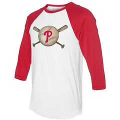MLB Philadelphia Phillies Tiny Turnip Women's Baseball Cross Bats 3/4-Sleeve Raglan T-Shirt